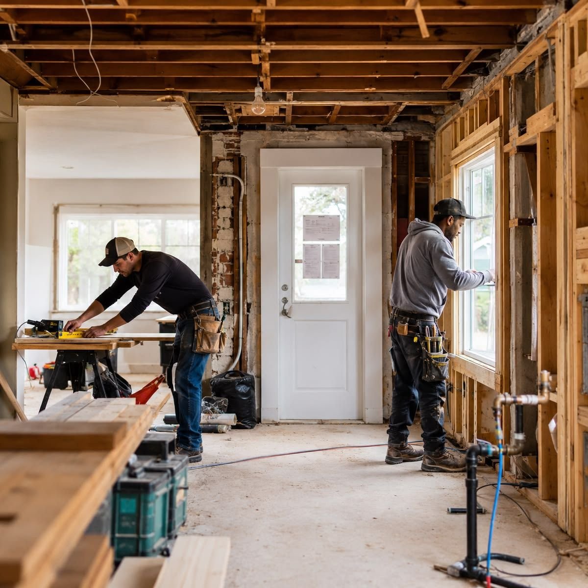 Finishing crew at work during a home renovation in Round Rock, Texas